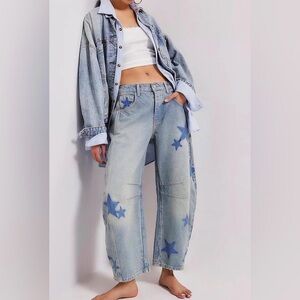 Free people Light Blue Star Print Wide-Leg Jeans - Women's